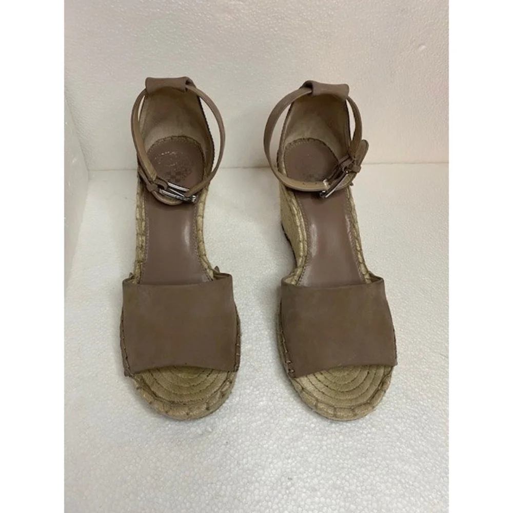 Women's Vince Camuto Tan Wedge Ankle Strap Leather Upper Size 8.5